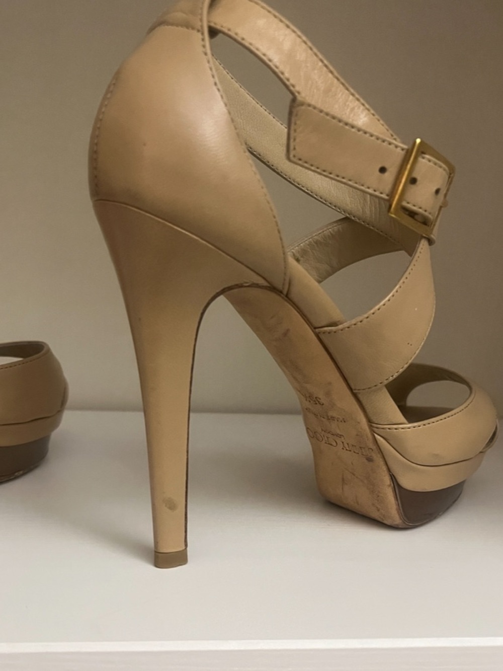 Jimmy Choo Kuki Nude Leather Strappy Platform Stiletto Sandals - Picture 6 of 16